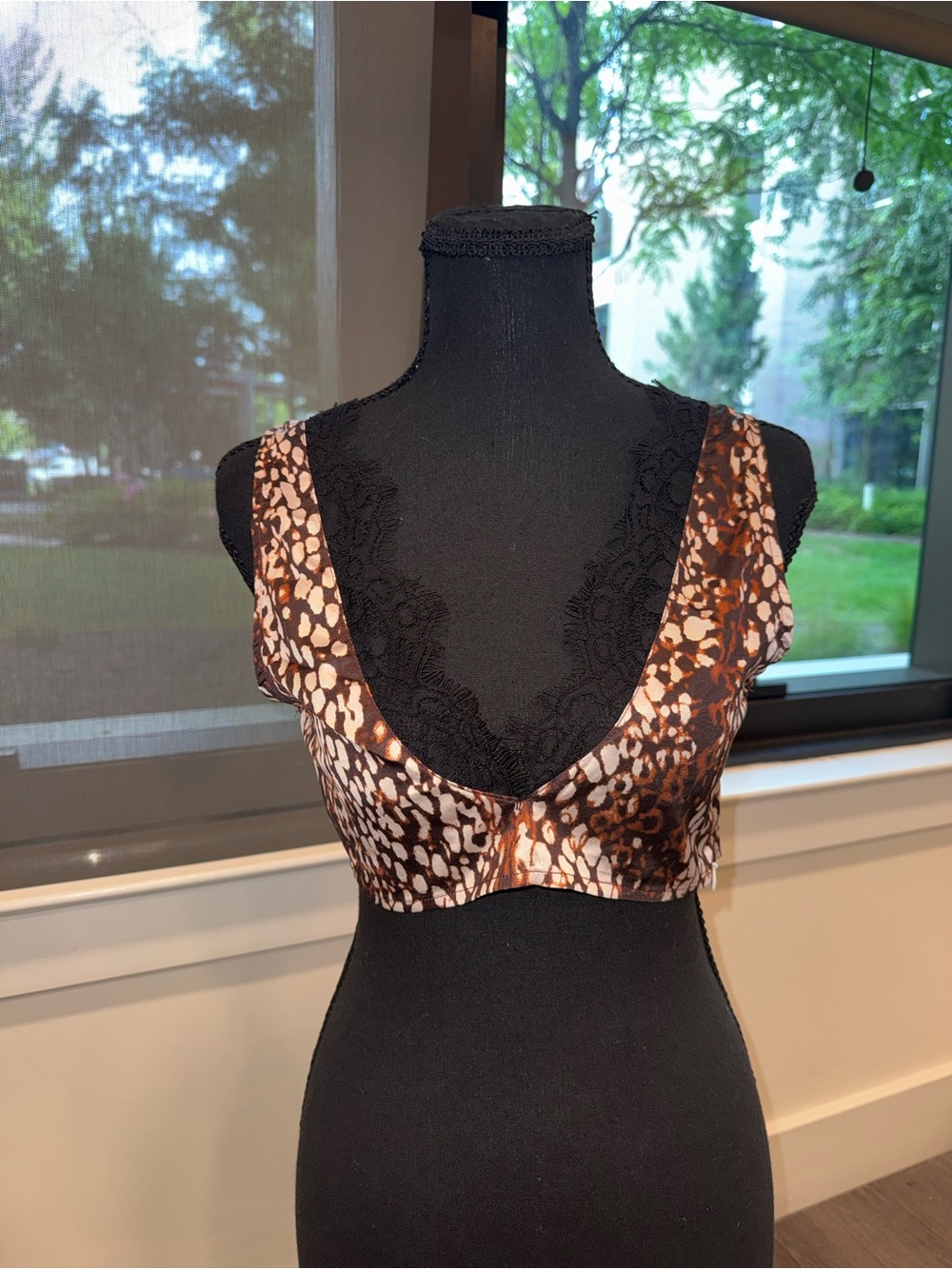 SHEIN Brown and Black Animal Print Lace-Trim Bralette